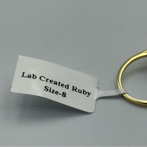 Elegant baguette lab created ruby ring sterling silver 14k gold plated size 8. - Picture 8 of 9